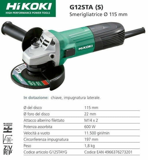 SMERIGLIATRICE FLEX ANGOLARE HIKOKI (HITACHI) CON DISCO 115MM 600W G12STA