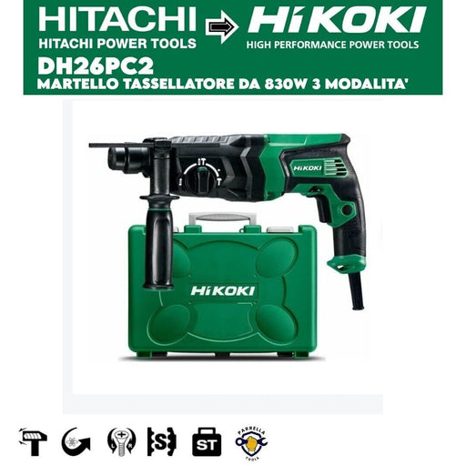 TRAPANO TASSELLATORE SDSPLUS HIKOKI HITACHI DH26PC2 830W 3 MODALITA' +VALIGETTA