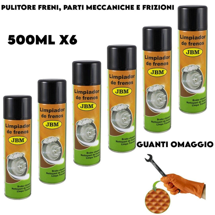 PULITORE FRENI FRIZIONI PARTI MECCANICHE SPRAY SGRASSATORE 500ML KIT (6 PZ.)