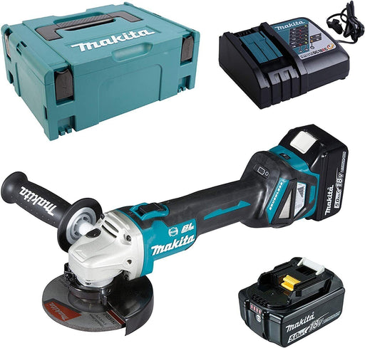 SMERIGLIATRICE MAKITA + 2 BATTERIE 5AH + CARICABATTERIE DGA 513RTJ MAKPAC